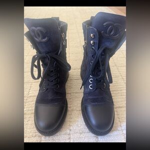 Chanel Women's navy Lace-Up Boots
